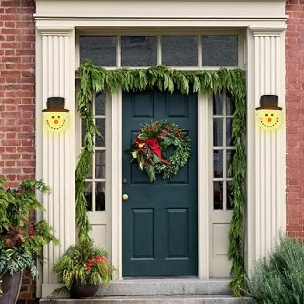 Christmas Snowman Thick Plastic Easy Elastic Porch Light Covers‎ Pair 12